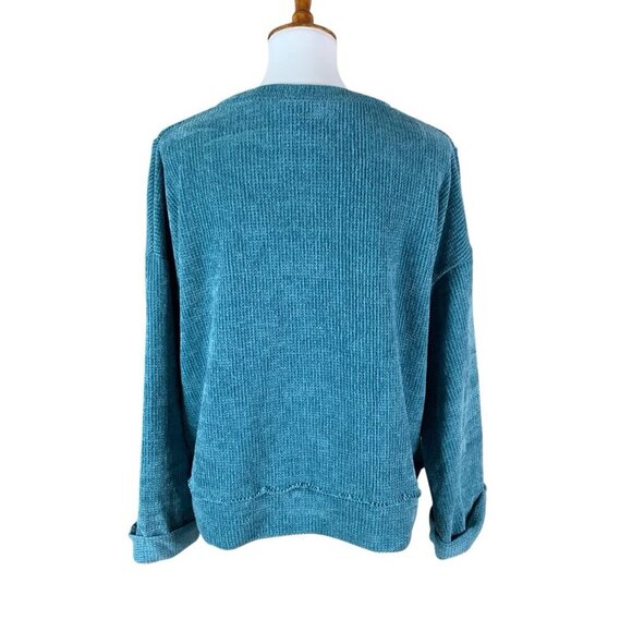 Easel Teal Chenille V Neck Pullover Sweater Slouchy Fit Large Cozy Soft - Picture 4 of 6